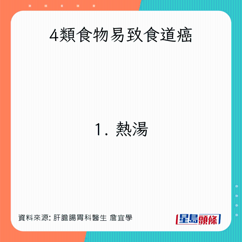 4類食物易致食道癌：熱湯