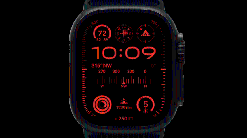Apple Watch Ultra 2登場，屏幕亮度高達3,000nits， 夜間模式更可以在昏暗環境中啟動。