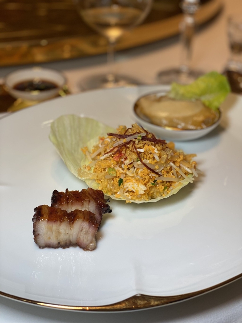 廣府風味前菜：蜜豉燒腩叉、桂花 鱔肚、花雕醉螺片。