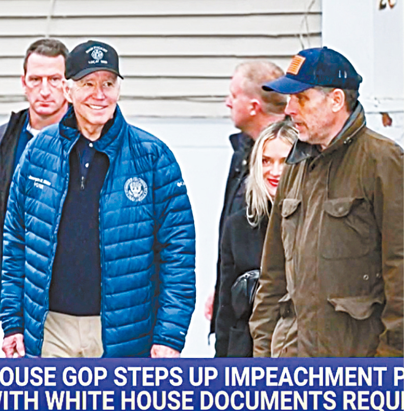 眾議院向白宮索取文件，希望了解總統拜登有否與兒子亨特協調，讓亨特拒絕出席聽證會。 電視截圖