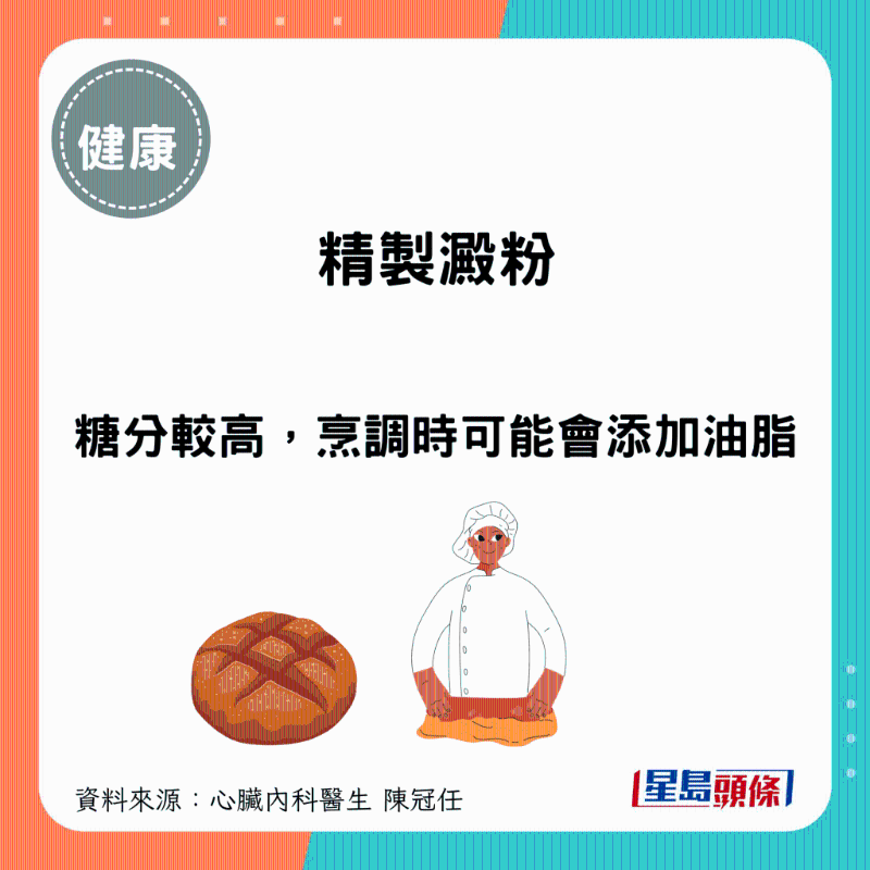 精制淀粉類食物，烹調時可能會添加油脂