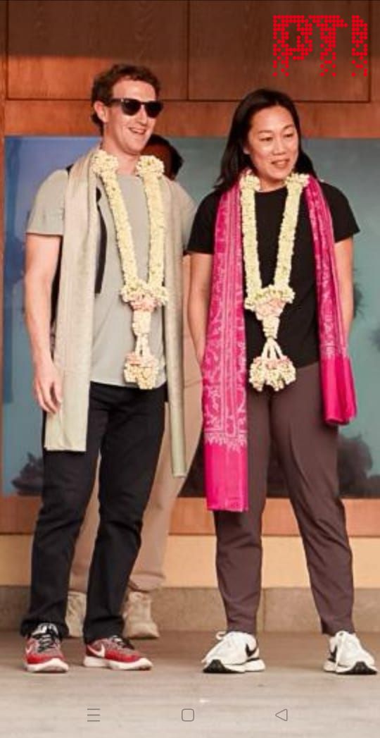 扎克伯格偕華裔妻子Priscilla Chan出席派對。X圖片