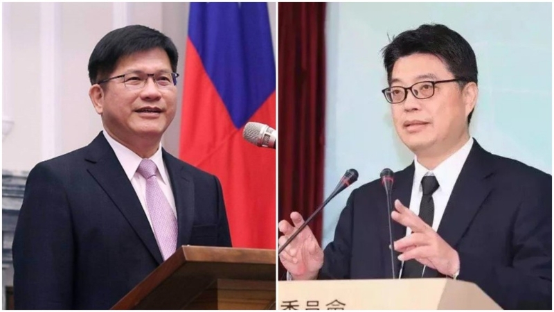 邱垂正（右）傳接陸委會主委林佳龍（左）任外長。