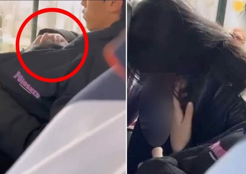 一對情侶在公車上，上演了吃雞大戲，被人拍下放上網絡。