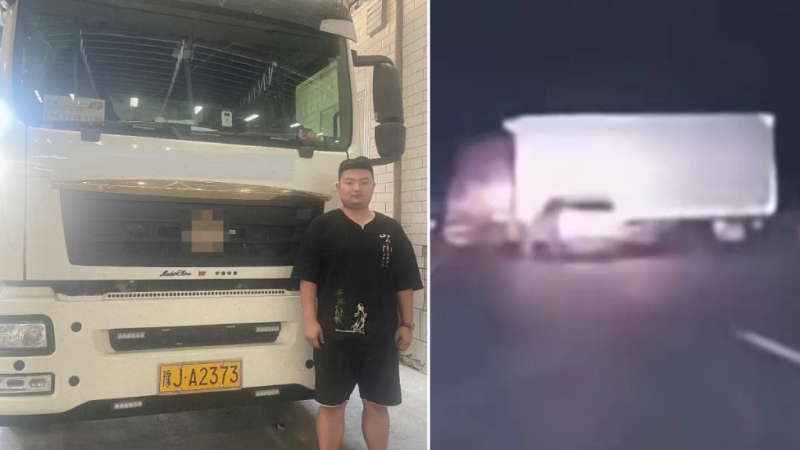 王向楠果斷將貨車停在路中心，阻止其他車向前駛。