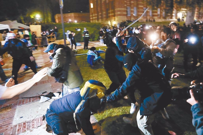 美加州大學洛杉磯分校反戰抗議活動日前爆發沖突。