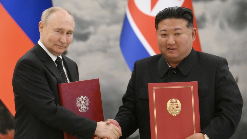 俄羅斯總統普京與朝鮮領導人金正恩簽署《全面戰略伙伴關系條約》。 路透社