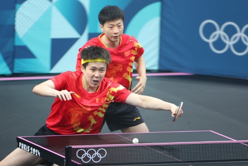 馬龍伙拍王楚欽打雙打，兩人合作十分出色。新華社