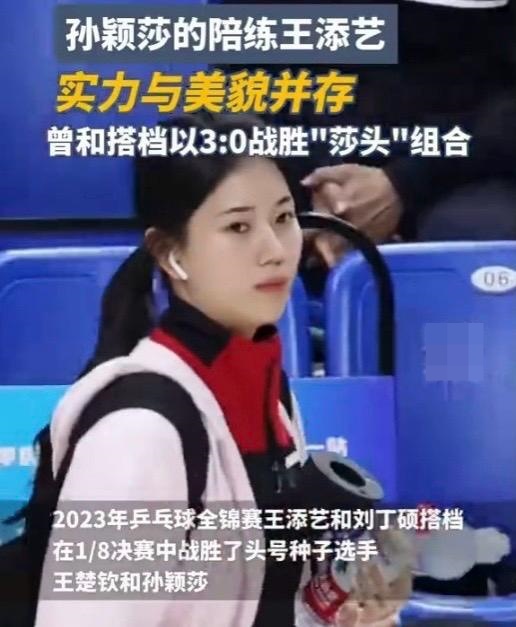 王添藝于2002年出生，這次以陪練員的身分隨隊出征巴黎奧運，也是中國女子乒乓球4位陪練員中年齡最小的。