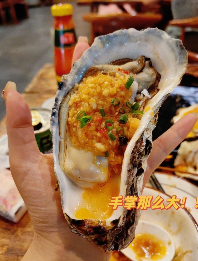 湛江必吃美食2024｜5. 土蠔．高壓鍋生蠔 必吃招牌燒蠔￥138-12只，超大生蠔有手掌那么長，蠔肉新鮮肥美，可選原味或蒜蓉味。 （圖片來源：小紅書＠星星阿黑）