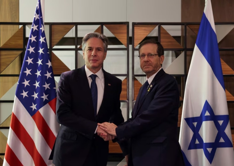 美國國務卿布林肯抵達耶路撒冷，與以色列總統赫爾佐格見面