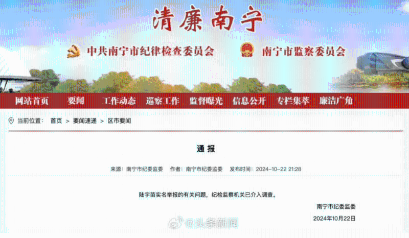 紀檢監察機關已介入調查 紀檢監察機關已介入調查