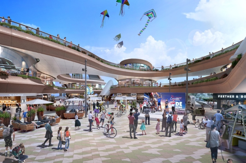 取用西沙獨有的山巒及海洋元素，場地主要采用流線形設計，更加入綠色植物及四季花卉的園境概念，打造全新綠色空間。