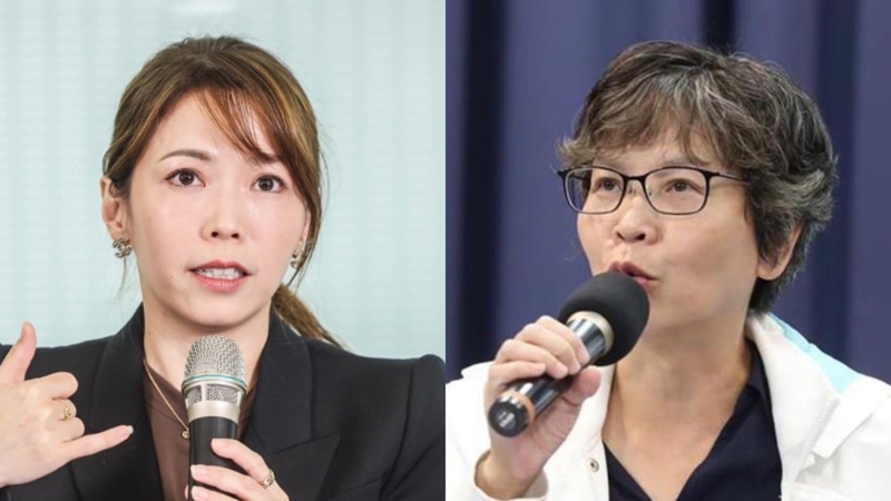 前民眾黨“立委”蔡壁如（右）、民眾黨團主任陳智菡（左）為了柯再遭羈押的理由，隔空互脫，上演“兩個女人”的戰爭。