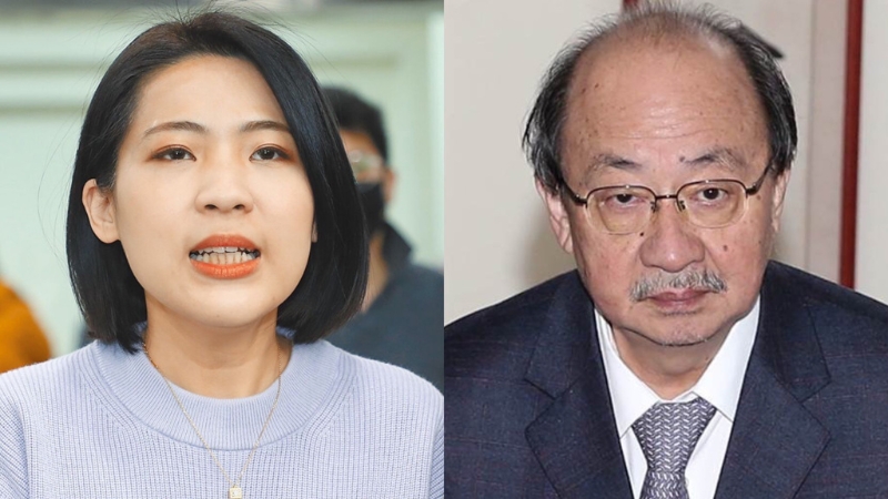 國民黨“立委”徐巧芯（左）揭露，民進黨“立院”黨團總召柯建銘（右）透過自己隨扈在2013年投資大陸，且掌握相關證據。