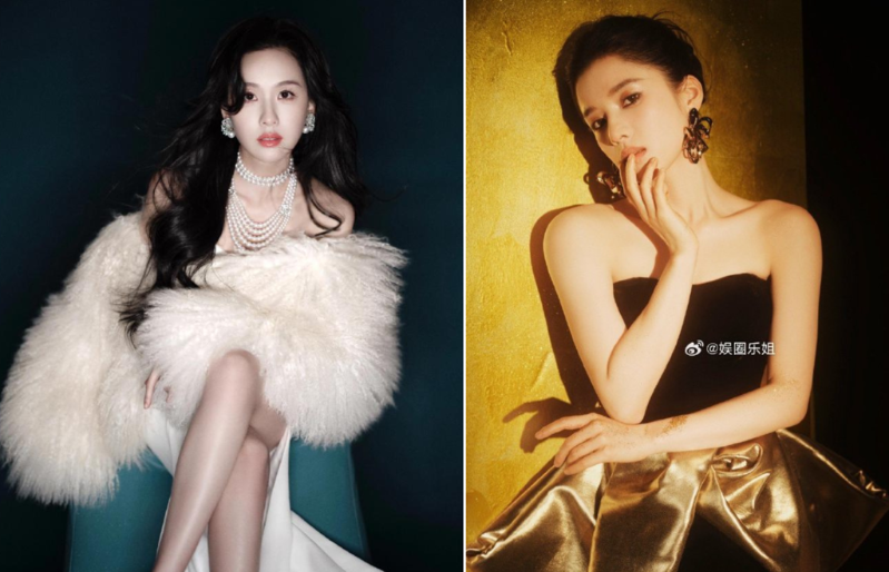 陳都靈（左）一身簡約白裙搭配同色皮草. 至于張婧儀則身穿黑色平口禮服，展現完美的肩頸線條。.png