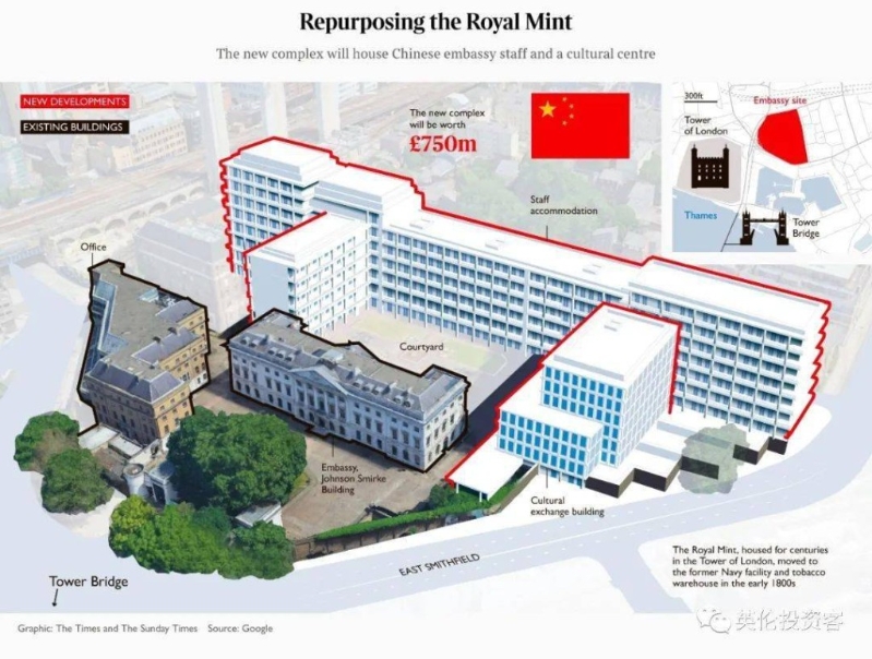 新中國駐倫敦使館的規劃圖，會保留歷史建筑。