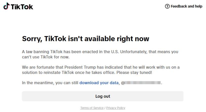 Tik Tok在美國已暫停服務。