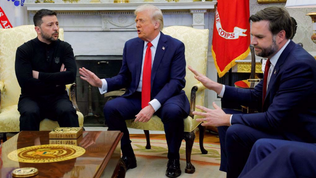 烏克蘭總統澤連斯基2月28日赴白宮會晤美國總統特朗普、副總統萬斯。