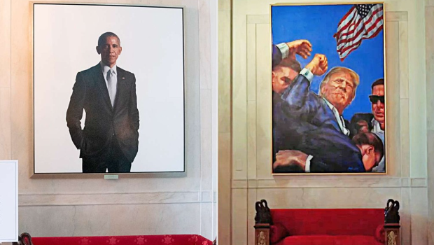 特朗普遇刺賤血握拳畫作，掛白宮當眼位置