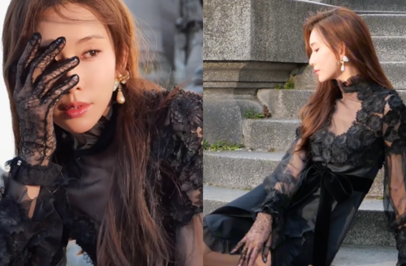 林志玲公開巴黎30秒片，黑紗透視洋裝50歲身材全看光。