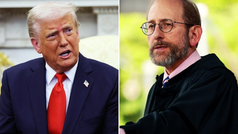 哈佛大學校長加伯（右）不滿特朗普干涉校政。