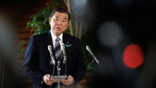 2025年4月17日，日相石破茂在日本代表赴美談判關稅問題后發表講話。 美聯社