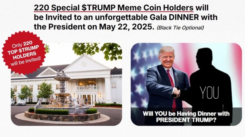 持幣量最多的「大戶」可與特朗普共進晚餐。 gettrumpmemes.com