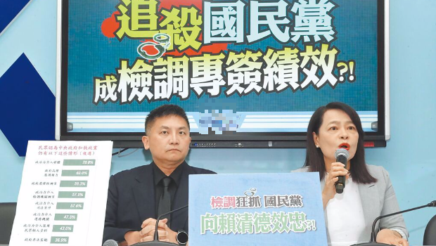 藍委許宇甄(右)、吳宗憲(左)28日質疑民進黨政府拿“司法”迫害在野黨。