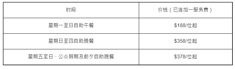 灣景廳長者自助餐優惠價目表 灣景廳長者自助餐優惠價目表