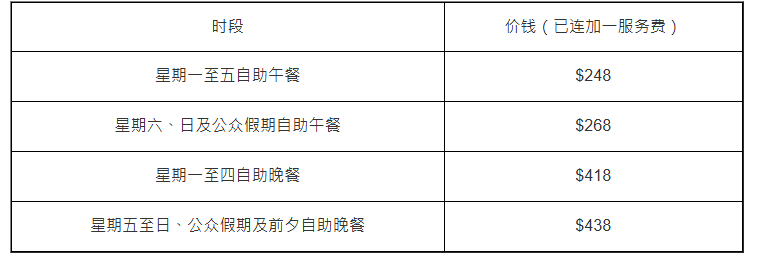 紅煙窗餐廳長者自助餐優惠價目表: 紅煙窗餐廳長者自助餐優惠價目表: