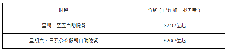 棕櫚閣西餐廳長者自助餐優惠價目表: 棕櫚閣西餐廳長者自助餐優惠價目表: