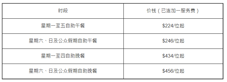 Park Café長者自助餐優惠價目表: Park Café長者自助餐優惠價目表: