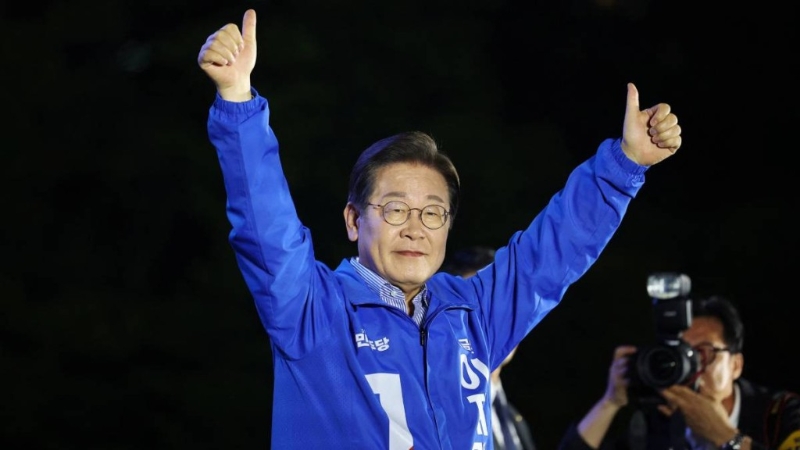 韓國媒體指李在明在總統選舉中獲壓倒性得票。