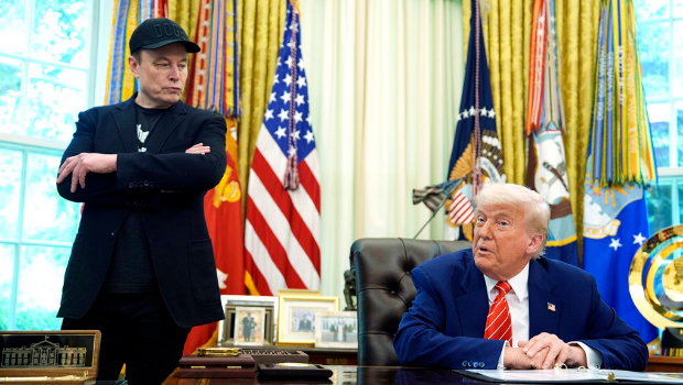 畫面為5月30日，特朗普在白宮橢圓形辦公室歡送馬斯克。