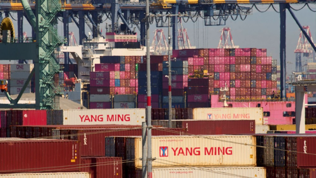 特朗普關稅｜貨柜停放在洛杉磯港。