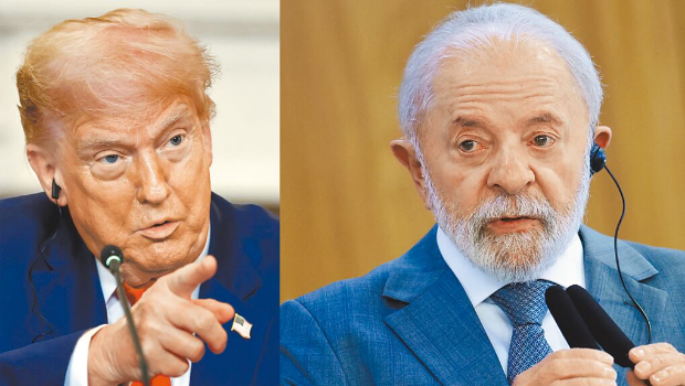 美國總統特朗普（左）9日公布對巴西開征50％關稅，巴西總統盧拉（右）強硬反擊，稱會展開報復行動。