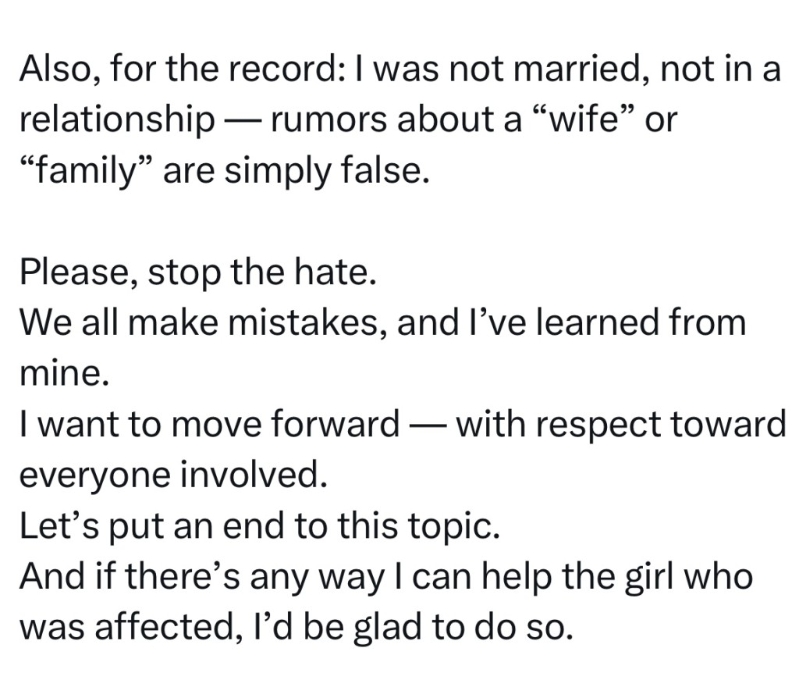 宙斯發文辯稱，視頻無露骨內容，自己單身無子女。 X@ZenusCSGO2