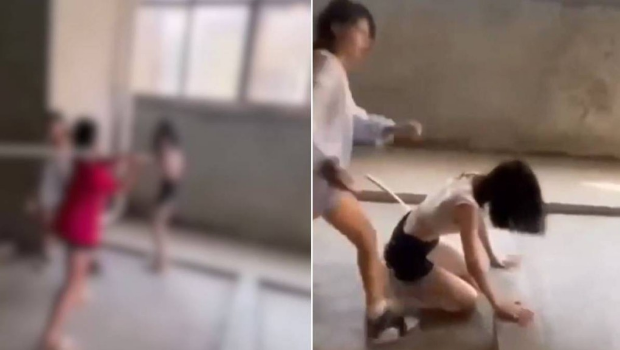 受害女童被逼脫剩胸圍，遭各種暴力施虐。